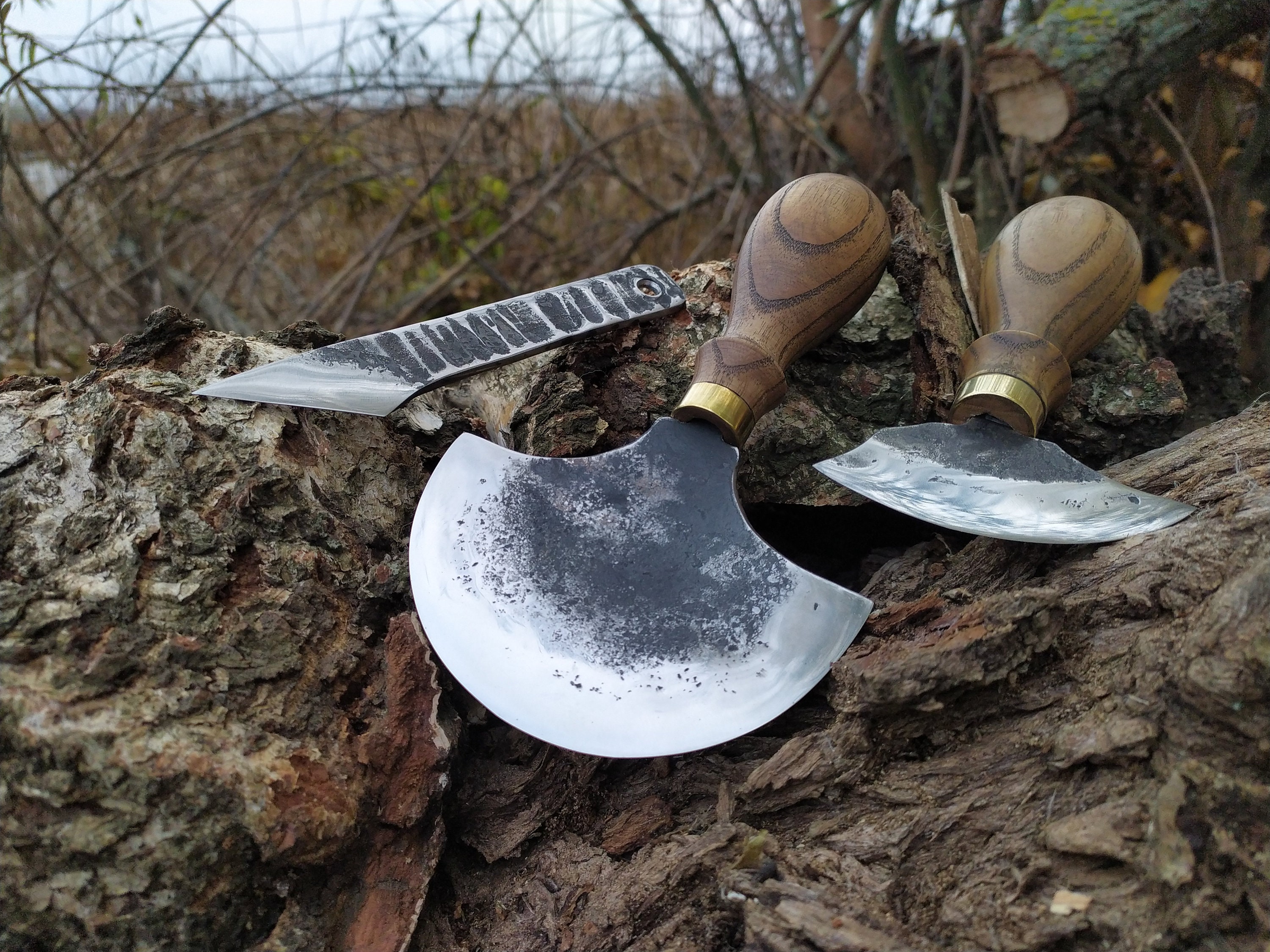 Leather Knife Set Head Round Knife 3pc Small Big Leather Etsy UK