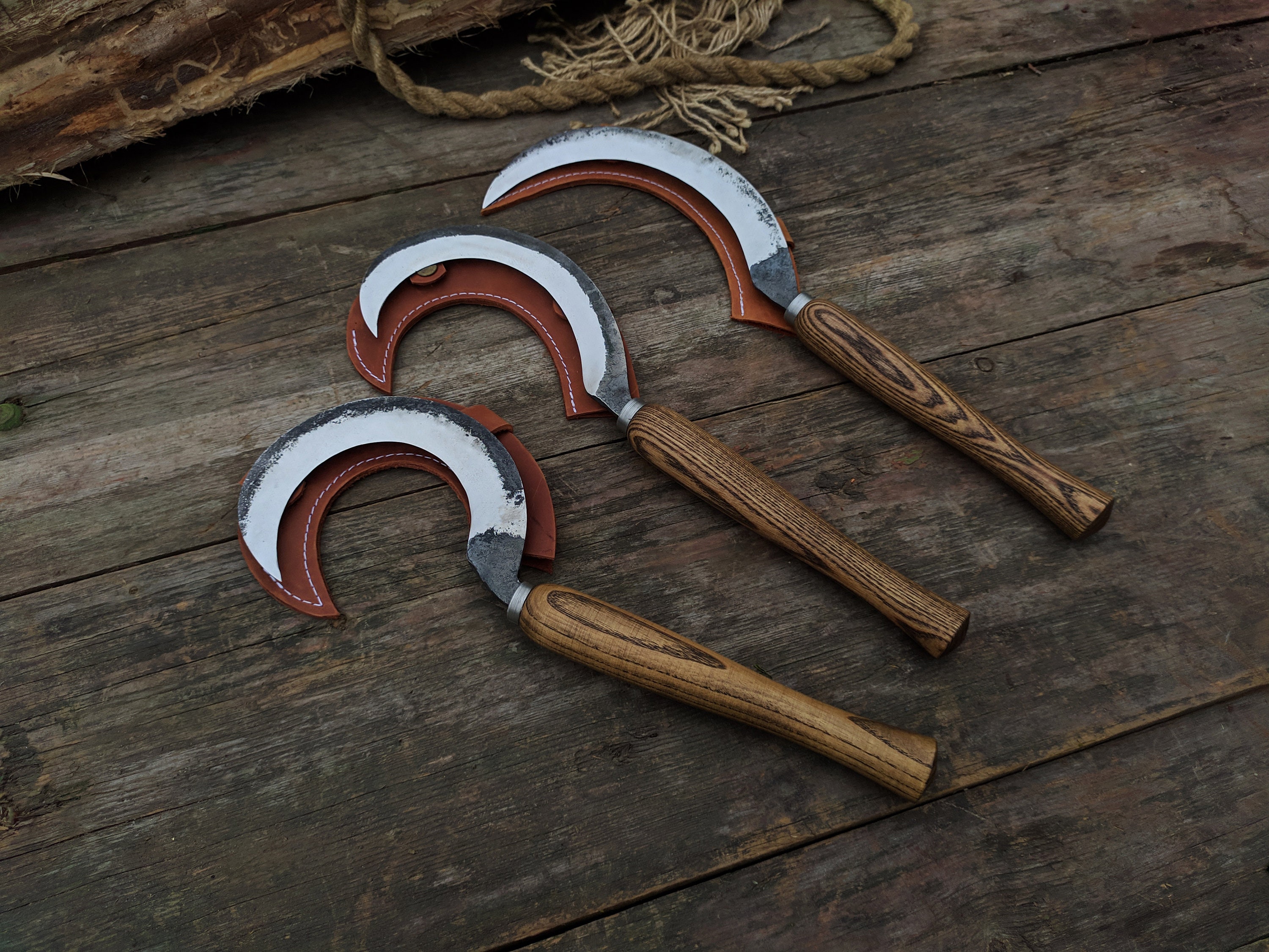 Handmade Forged Sickle Set 3pcs. the Tool for Herbalism. Forged Braid  Handmade for Collecting Herbs. Boline Ritual Sickle Hand Forged Boline 