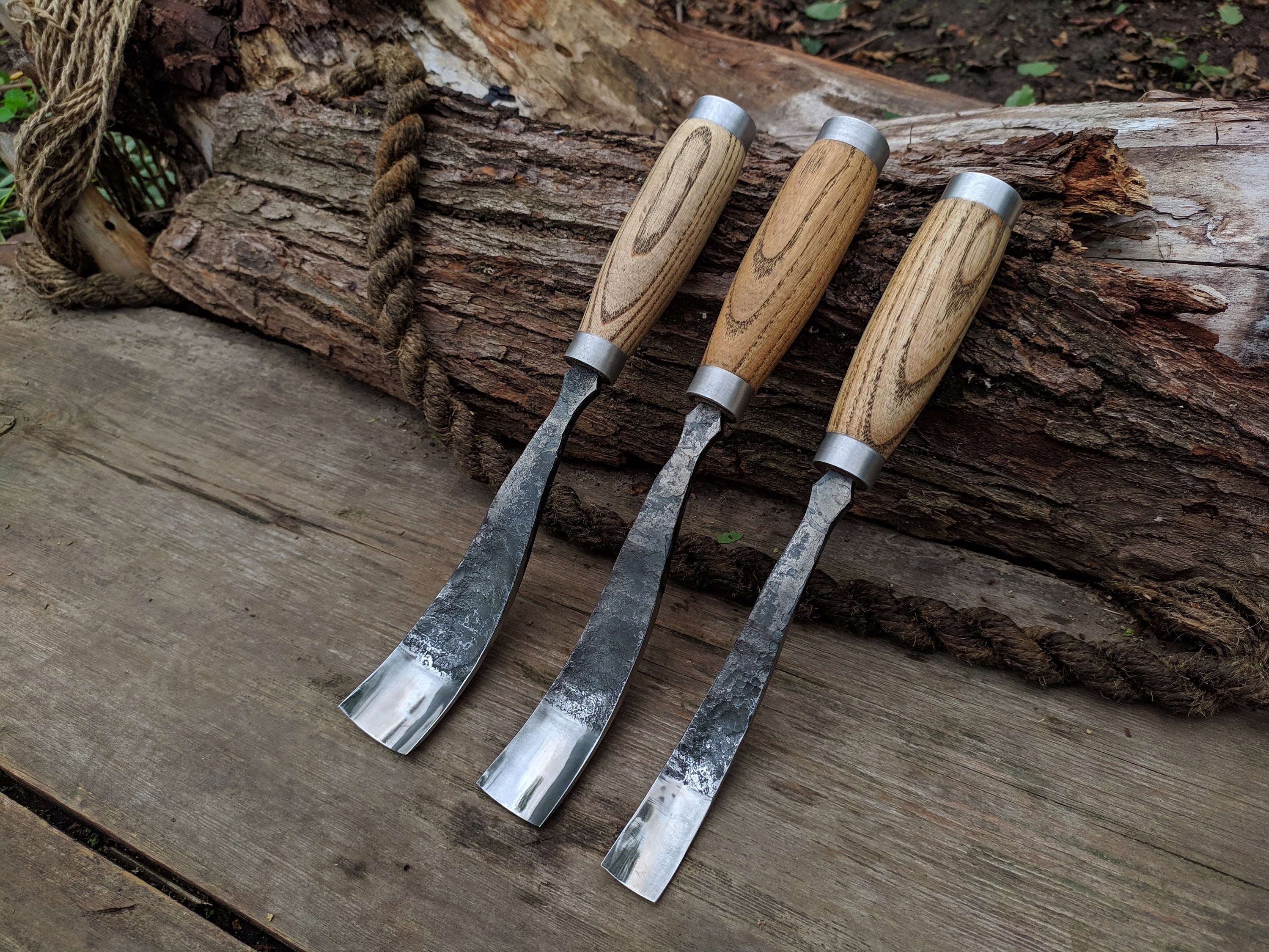 Wood Carving Tools Set 5 PCS. Straight Rounded Chisel. Forged Bent Gouge.  Rounded Chisel. Bent Gouge Hand Forged. Forged Knife. Spoon Knife 