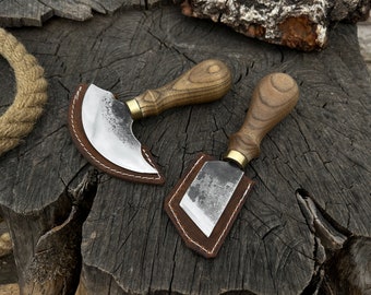 Ledermesser-Set 2tlg. Leder Arbeitsgeräte. Handgeschmiedetes Messer für Leder . Kürschnermesser. Schneidwerkzeug aus Leder. Schälmesser.