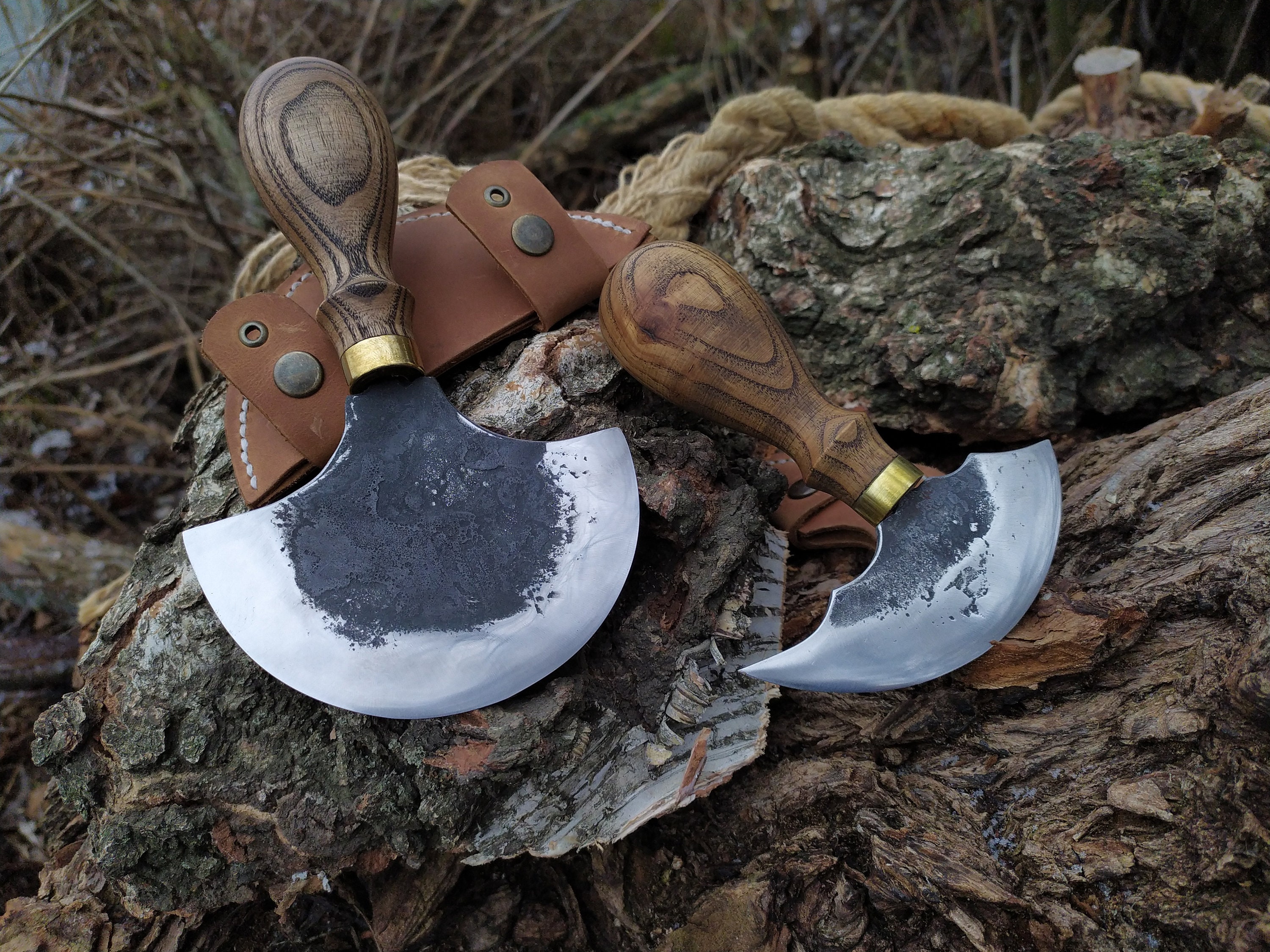 Leather Knife Set Head Round Knife 2pc Small Big Leather Etsy