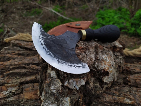 Forged Leather Round Knife. Skinning Knife. Forged Small Head