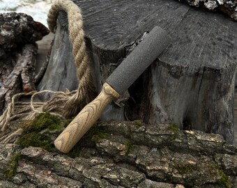 Knife Sharpening stone. Natural whetstone. Sandiness. Stone on a stick. Stone for sharpening tools. Water stone for hunters.