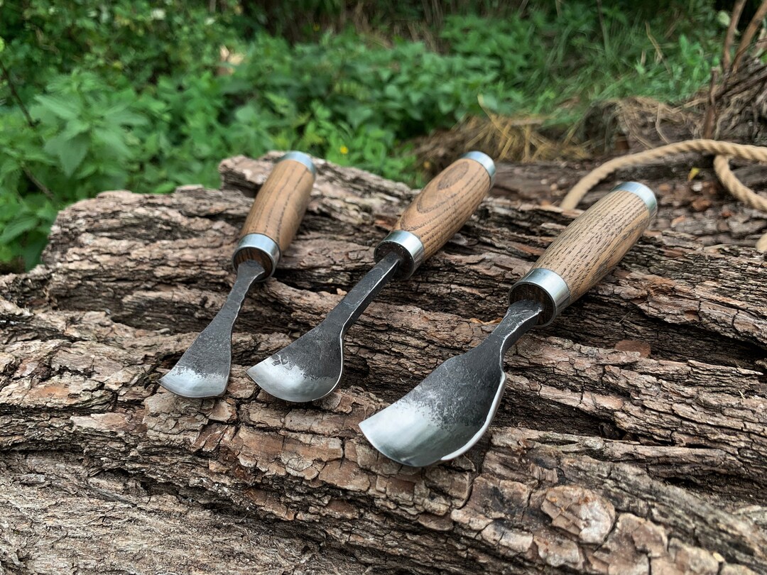 Bent Gouge Set 3pcs. Straight Rounded Chisel. Bent Chisel. Knife