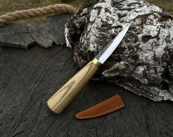 Forged Sloyd Knife D36. Wood Carving Sloyd Knife with Leather Sheath for Whittling and Roughing. Spoon Carving Tools. ForgedSteelTools