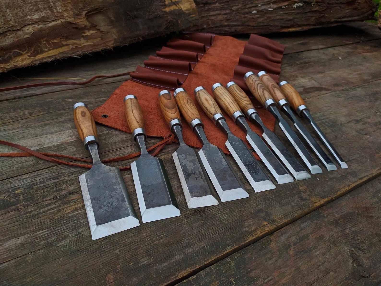 Forged Chisels With Leather Cover 8 PCS. Woodworking Tools. Forged