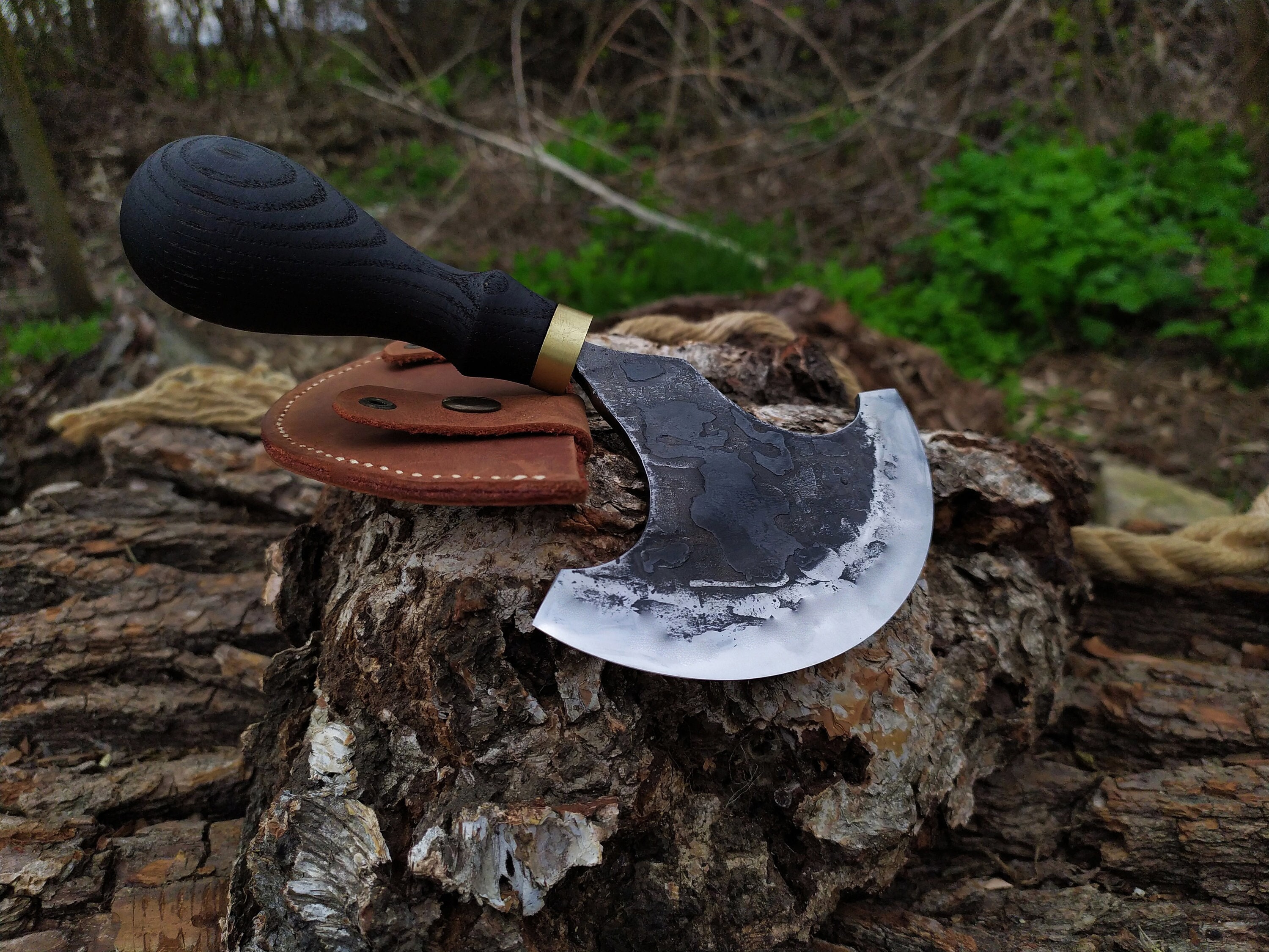 Forged Leather Round Knife. Skinning Knife. Forged Small Head