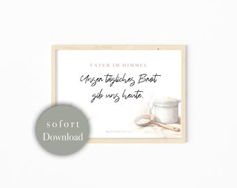 Christian Kitchen Poster | Art Print - Decorations | Boho/Natural Tones/Beige | Give us this day our daily bread