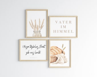 Poster Christlich Küche Collage/Gallerie | Kunstdruck - Dekorationen | Boho/Naturtöne/Beige | Unser tägliches Brot gib uns heute