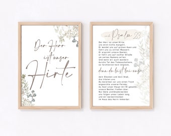 Bibelvers Poster-Set | Boho/Naturtöne - Christliche Geschenkartikel | Kunstdruck | Print - Psalm 23