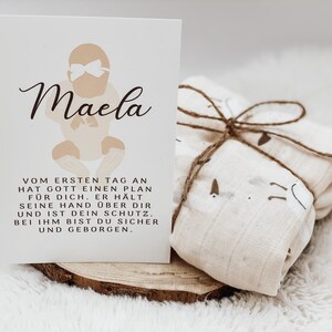 Geschenkset zur Geburt Mädchen - Musselindecke - Geburt/Babyparty - christliche Glückwunschkarte | beige boho Gänse - personalisiert