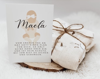 Gift set for a newborn girl - muslin blanket - birth/baby shower - Christian greeting card | beige boho geese - personalized