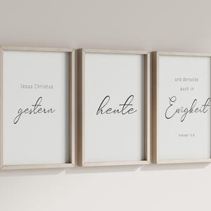 Bibelvers Christlich Poster-Set | Naturtöne Beige Floral - Christliche Geschenkartikel/Wanddekoration | Gestern, heute, Ewigkeit