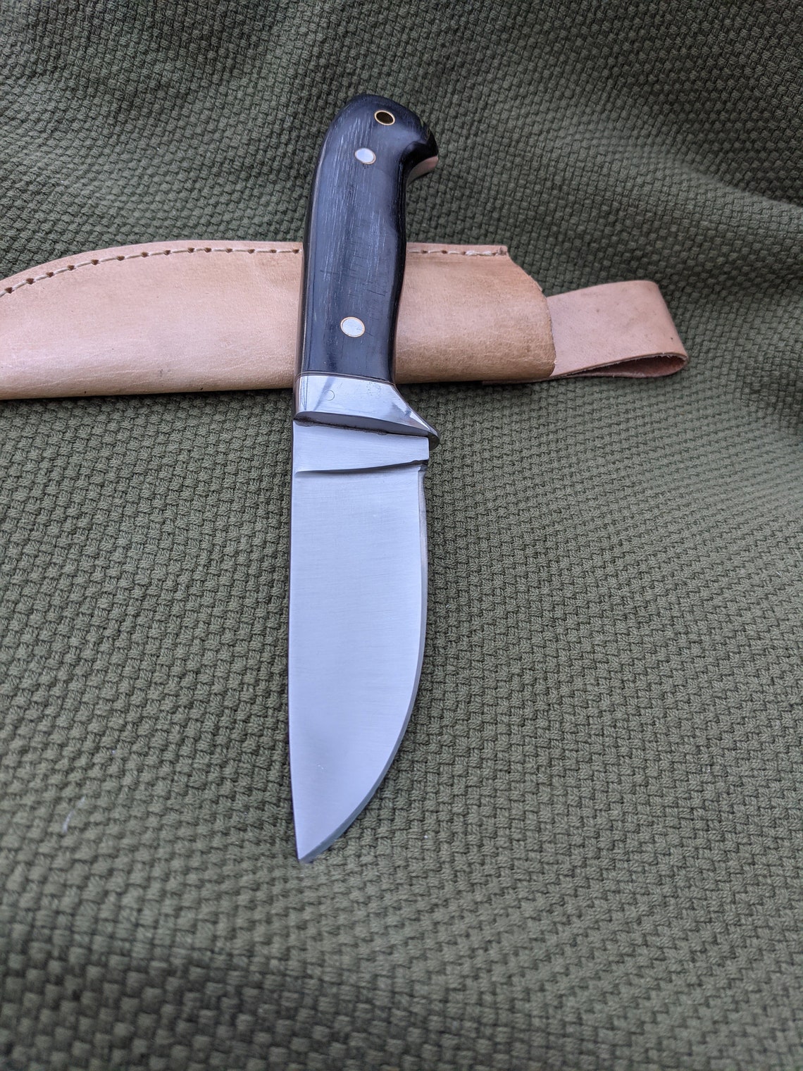 Big Drop Point Hunting Knife Black Micarta Wood Handle 440c Etsy