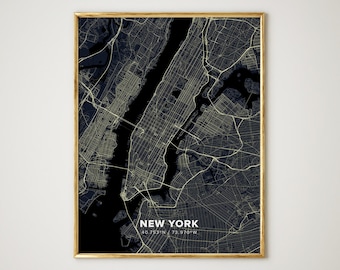Nueva York, Mapa de Nueva York, Cartel de Nueva York, NY, Nueva York Print, Midnight New York Wall Art, New York Art, New York Gift, New York Decor - MN02