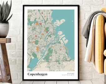 Kopenhagen City Poster Druck Kopenhagen Straßen Karte Retro Kopenhagen Druck Dänemark Karte Dänische Karte Druck Karte Hauptstadt Karte Druck - CR04