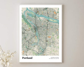 Portland Karte Druck Poster, Retro Karte von Portland Karte Dekor, Vintage Portland Geschenk Poster Wandkunst, Retro Karte von Portland, Oregon - RC05
