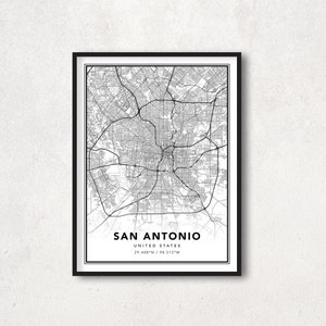 San Antonio Map Print Poster, San Antonio Texas, San Antonio City Map Wall Art, San Antonio Wall Decor, Gift San Antonio Minimalist - MPS08