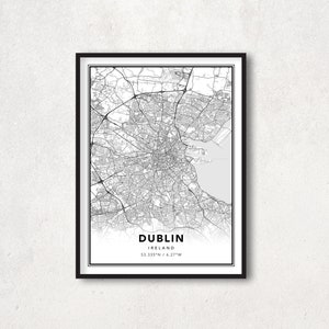 Dublin Map Print Poster, Dublin Ireland, Dublin Map Wall Art, Dublin Wall Decor, Gift Map Dublin Minimalist - MPD06
