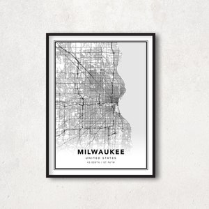 Milwaukee Karte Druck Poster, Milwaukee Wisconsin, Milwaukee Karte, Milwaukee Wanddekoration, Milwaukee Minimalistische Karte, Skandinavisch - MPM01