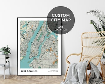 Custom Retro Map Print, Personalized Map Retro, Custom City Print Wall Decor, Street Map Art, Location Map, City Map Wall Art, Travel Poster
