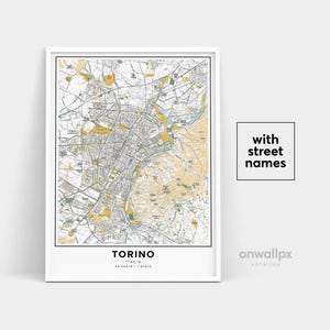Impression de carte de Turin, impression de noms de rues de Turin, carte imprimable de Turin, art de carte de ville, art de carte de Turin Italie, cadeau de voyage affiche