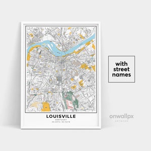 Impressão de mapa de Louisville, impressão de nomes de ruas Louisville, mapa de Louisville, arte do mapa da cidade, arte do mapa de Louisville Kentucky, pôster de presente de viagem