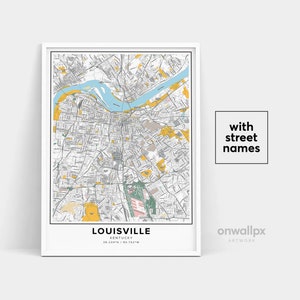 Louisville Map Print, Noms de rue Louisville Print, Carte de Louisville, City Map Art, Louisville Kentucky Map Art, Affiche cadeau de voyage image 1