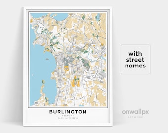 Burlington Vermont Map Print with Street Names, City Map Art
