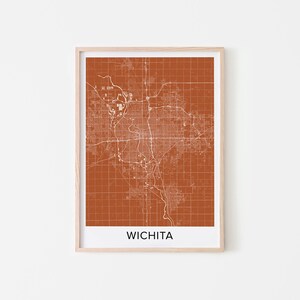 Wichita Karte Kunstdruck, Wichita Rost Farbe Karte Poster, Wichita Geschenk Wandkunst, neutrale Farben Karte von Wichita, Innenwand-Dekor - RM10