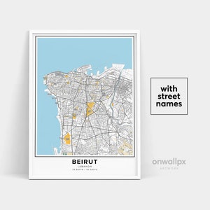 Beyrouth Map Print, Street Names Beyrouth Print, Carte imprimable de Beyrouth, City Map Art, Beyrouth Liban Map Art, Affiche cadeau de voyage