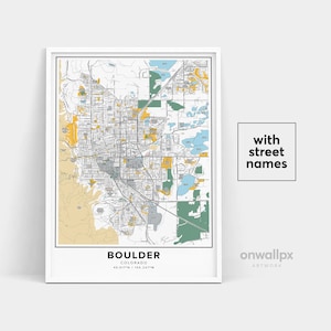 Boulder Map Print, Noms de rue Boulder Print, Carte imprimable de Boulder, City Map Art, Boulder Colorado Map Art, Affiche cadeau de voyage