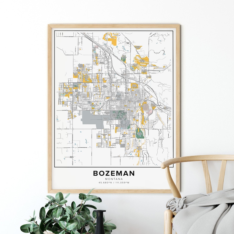 Bozeman Map Print, Street Names Bozeman Print, Printable Map of Bozeman ...