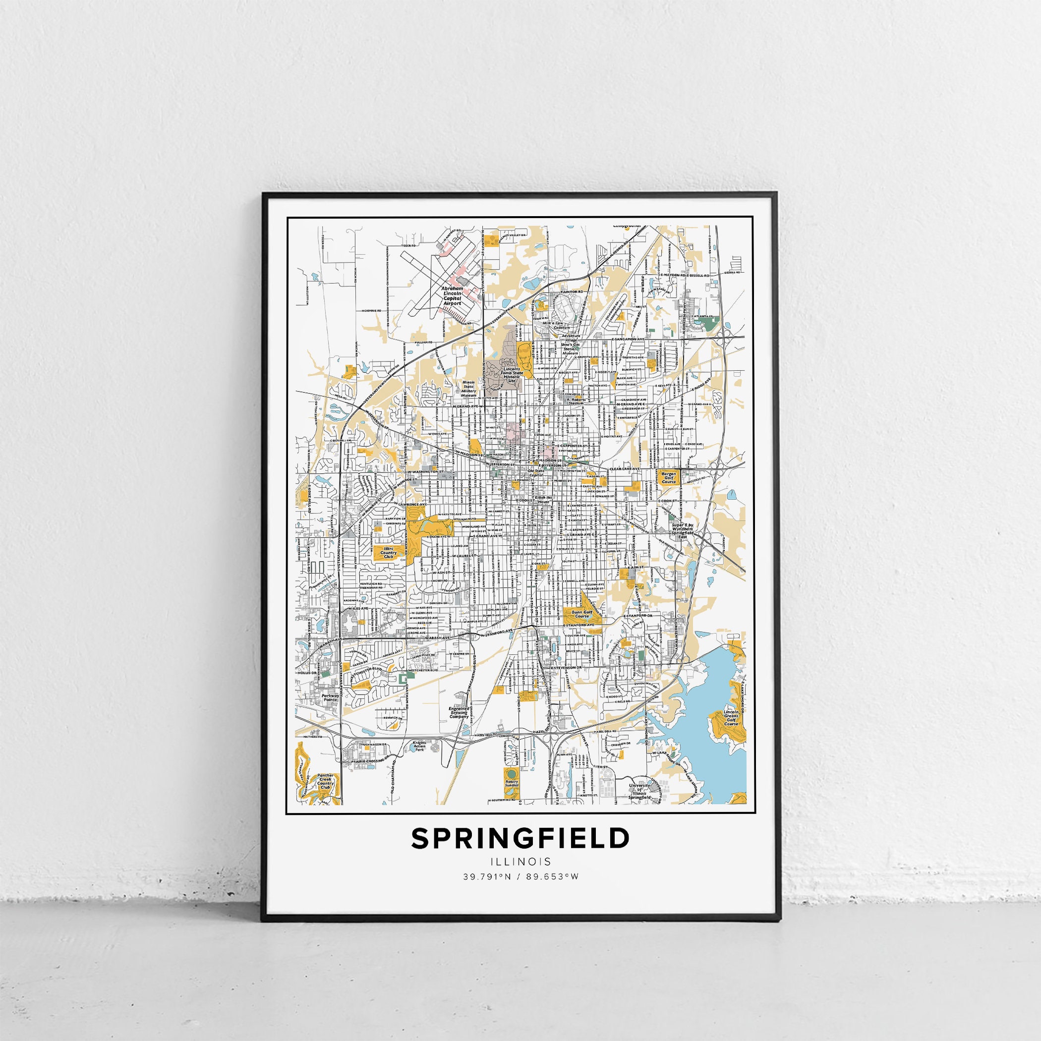 Springfield Map Print, Street Names Springfield Print, Map of ...
