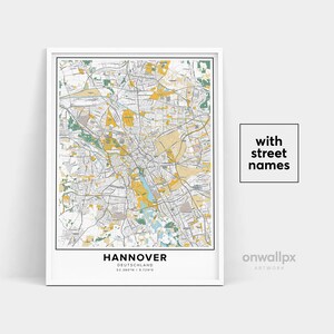 Impressão de mapa de Hanover, impressão de nomes de ruas de Hanover, mapa imprimível de Hanover, arte do mapa da cidade, arte do mapa de Hanover Alemanha, pôster de presente de viagem