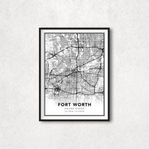 Fort Worth Map Print Poster, Fort Worth Wall Art, Fort Worth City Map, Fort Worth Decor, Fort Worth Gift, Fort Worth Minimalist Map - MPF14