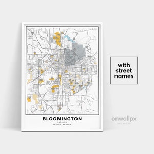 Bloomington Map Print, Noms de rue Bloomington Print, Carte de Bloomington, City Map Art, Bloomington Indiana Map Art, Affiche cadeau de voyage