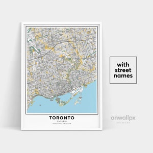 Toronto Karte Druck, Straßennamen Toronto Druck, druckbare Karte von Toronto, Stadtplan Toronto, Kanada Toronto Ontario Karte Kunst, Reisegeschenk Poster