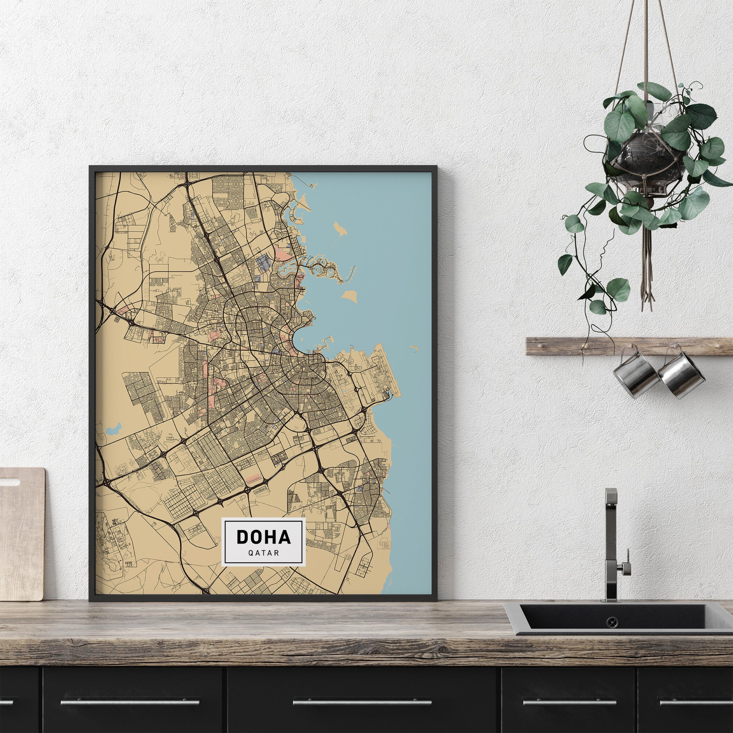 Doha Map Art, Doha Qatar Map, Doha Print, Doha Poster Wall Art, Map of ...