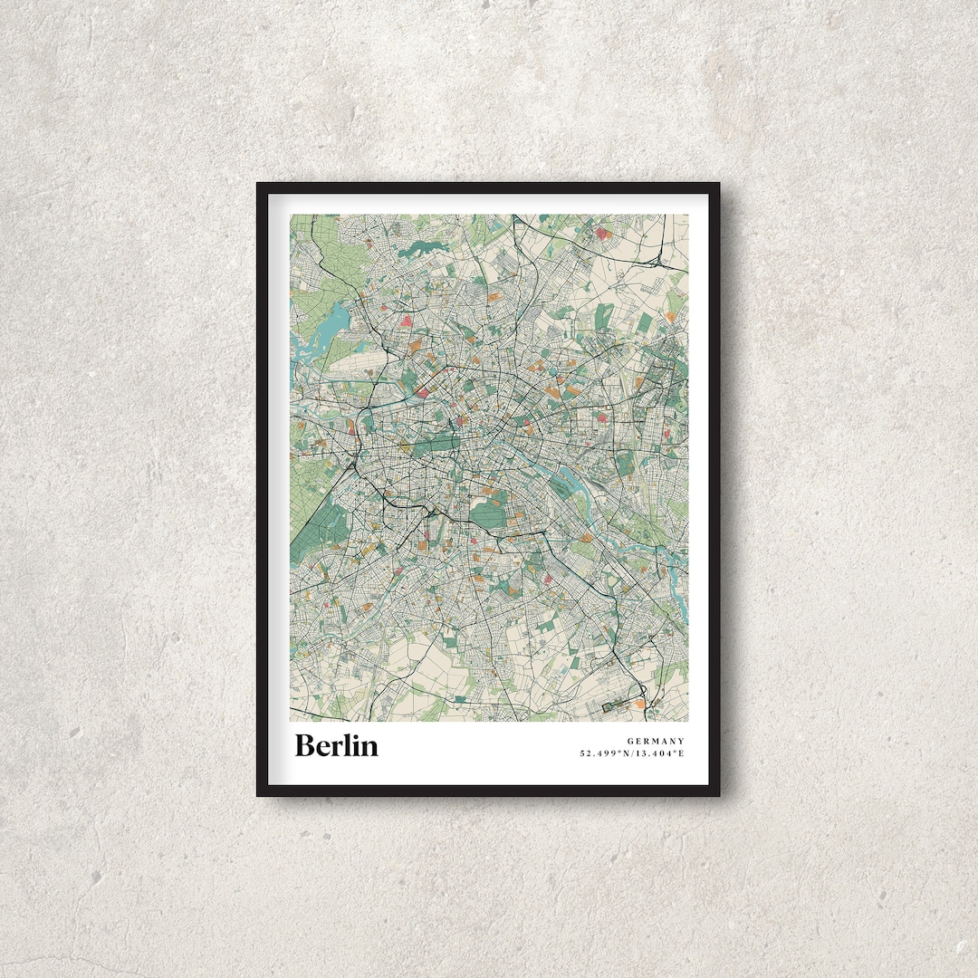 Berlin Print Map, Retro Berlin Poster, Vintage Berlin Wall Art, Map of ...