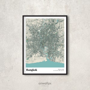 Bangkok Map Poster Print, Retro Bangkok Map Decor, Vintage Bangkok Gift Wall Art, Retro City Map Bangkok Thailand, Interior Wall Decor