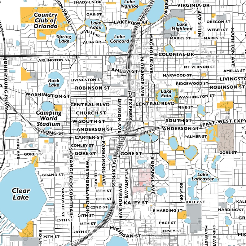 Orlando Map Print, Street Names Orlando Print, Printable Map of Orlando
