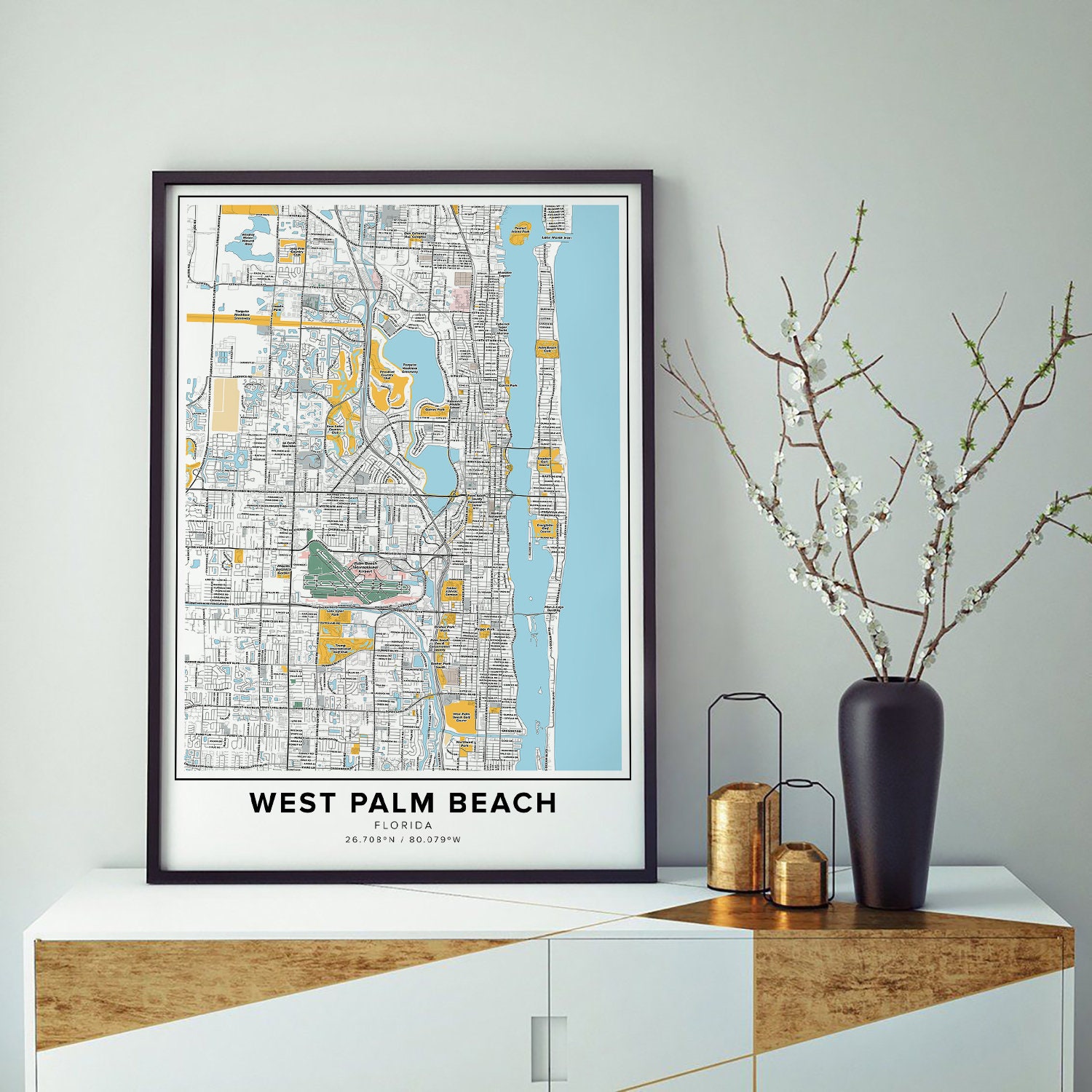 West Palm Beach Map Print Street Names Map City Map Art Map - Etsy