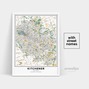 Impressão de mapa de Kitchener, impressão de nomes de ruas Kitchener, mapa imprimível de Kitchener, arte de mapa de cidade, arte de mapa de Kitchener Ontário, pôster de presente de viagem