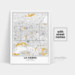 Impressão de mapa de La Habra, nomes de ruas Impressão de La Habra, mapa para impressão de La Habra, arte do mapa da cidade, arte do mapa de La Habra Califórnia, pôster de presente de viagem