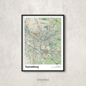 Nuremberg Carte Affiche Impression, Retro Nuremberg Carte Décor, Vintage Nuremberg Carte Cadeau, Carte Rétro de Nuremberg Allemagne, Art Intérieur Mur