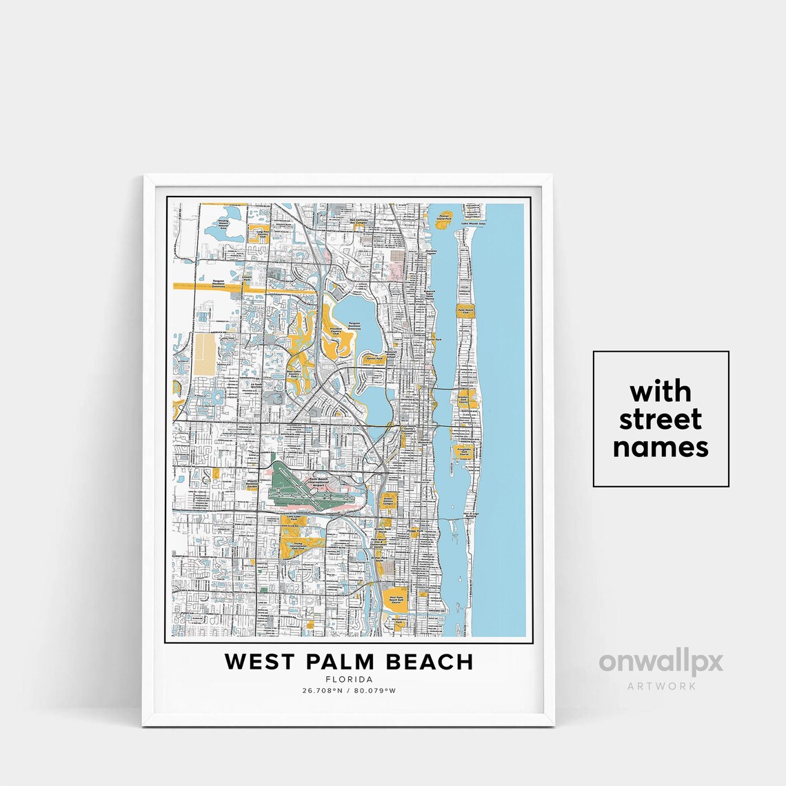 West Palm Beach Map Print Street Names Map City Map Art Map | Etsy