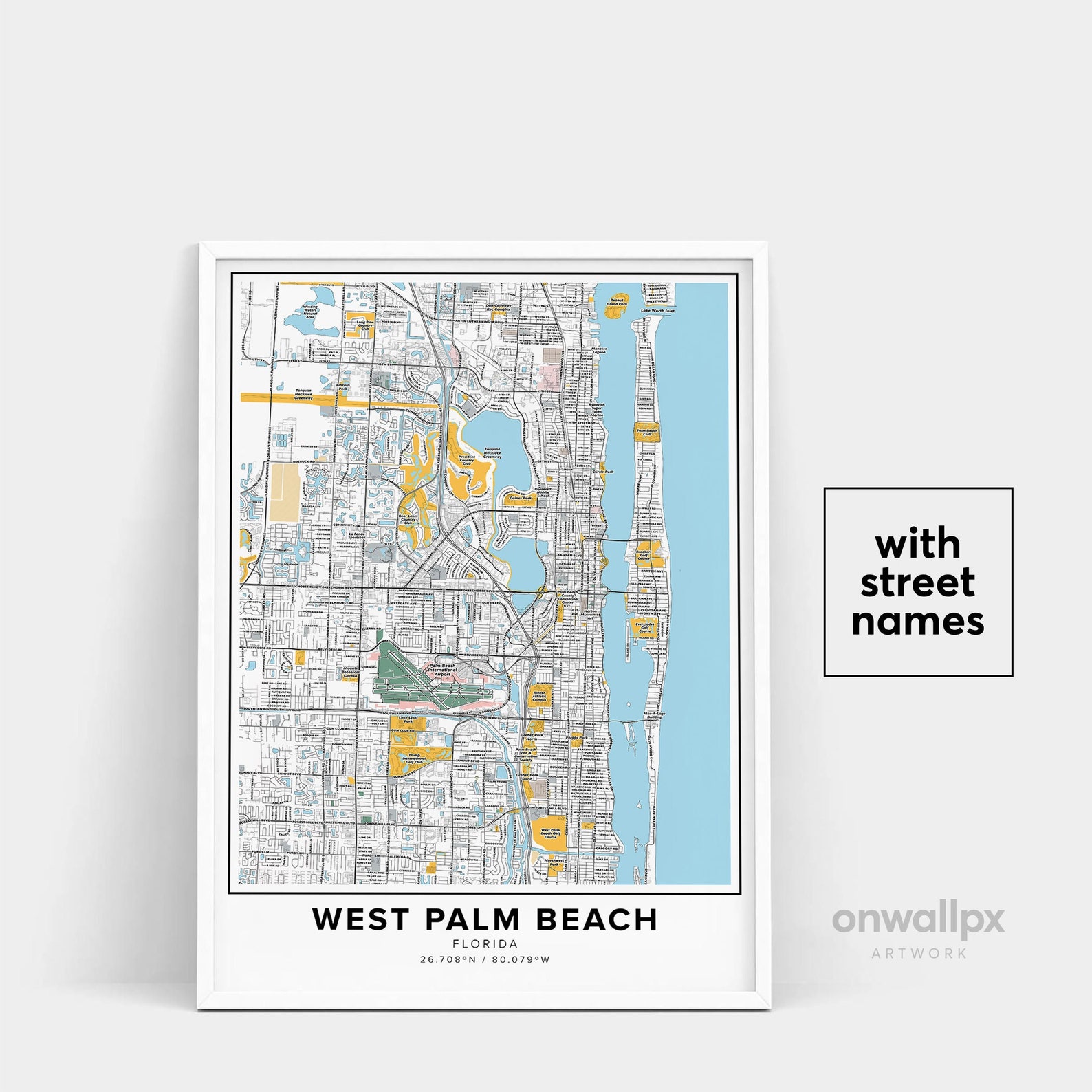 West Palm Beach Map Print Street Names Map City Map Art Map | Etsy