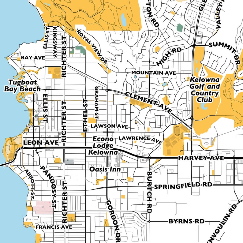 Kelowna Map Print Street Names Kelowna Print Printable Map Etsy
