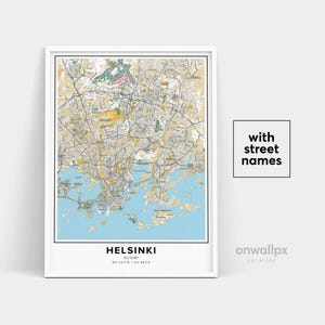 Impressão de mapa de Helsinque, impressão de nomes de ruas de Helsinque, mapa imprimível de Helsinque, arte de mapa da cidade, arte de mapa de Helsinque Finlândia, pôster de presente de viagem